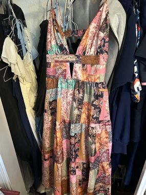 Patchwork Floral Midi Dress in Pink and Multi